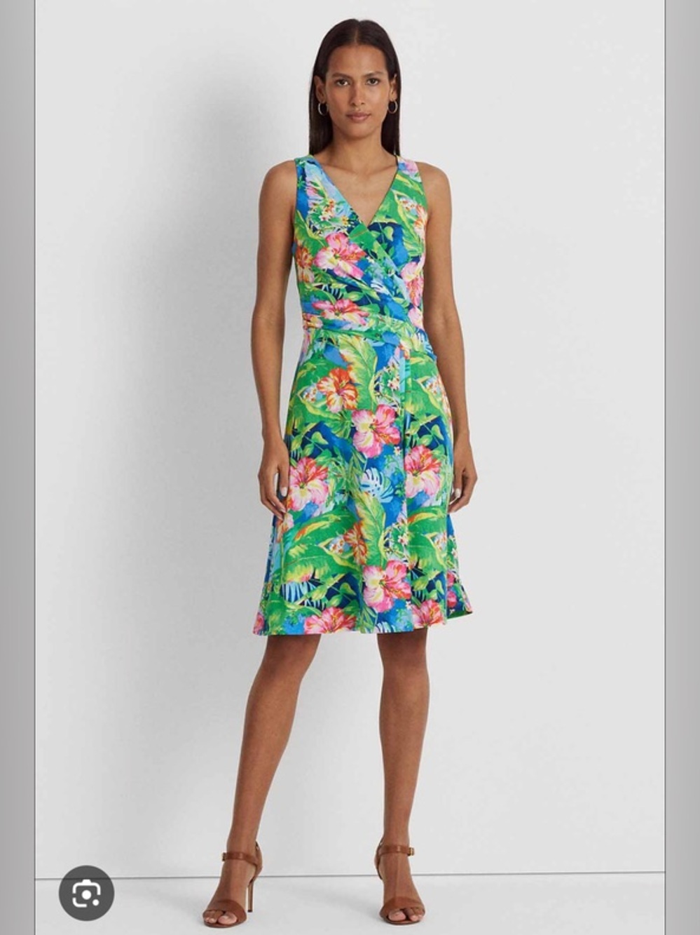 Lauren Ralph Lauren Floral Wrap V Neck Sleeveless Midi Dress - Size 8